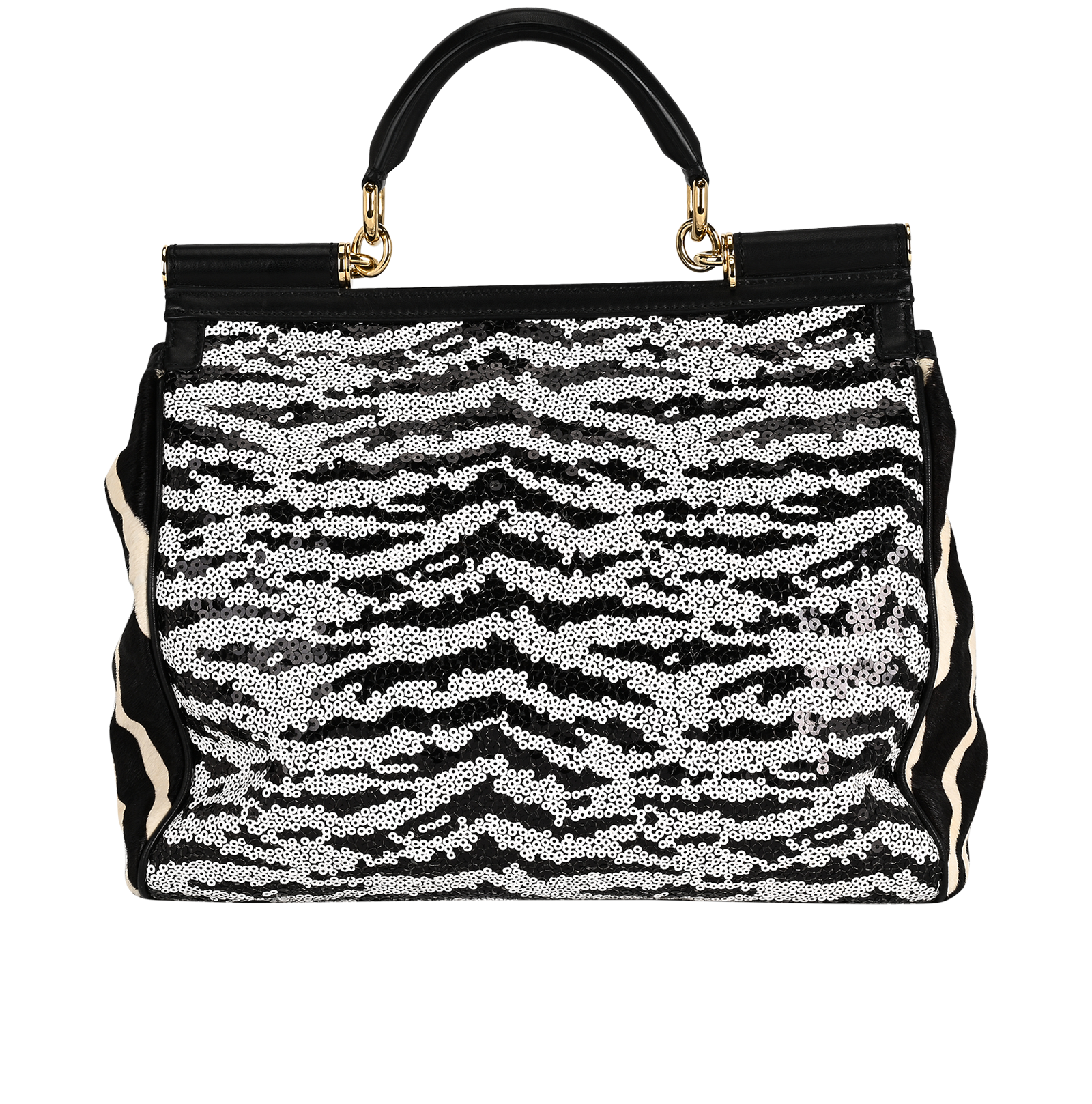 Miss Sicily Sequin Bag, &pound;275, Handbags, Black/White, Leather/Pony / Calfhair, Back view